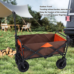Camping Cart Foldable Orange 100L Large Capacity Wagon Cart W/Adjustable Pull HG