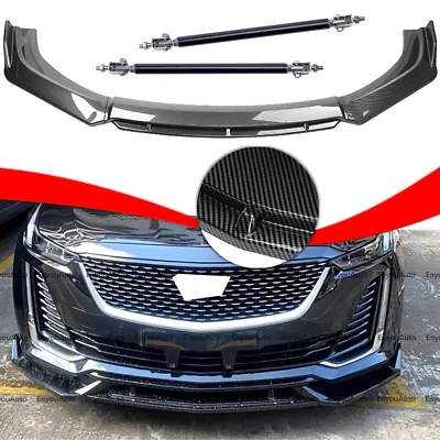 For Cadillac XT4 XT5 Carbon Fiber Black Front Bumper Lip Chin Body Kit Spoiler Foto 1 de 4