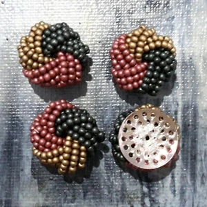Cabachon,Glass Seed Cluster,Gold Plate Iron Perforated Disc, 2 Pce.19-20x10-12mm - Picture 1 of 2