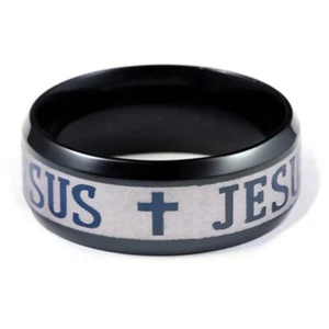 Stainless Steel Color Jesus Cross Ring Letter Bible Prayer Finger Rings Jewelry - Picture 1 of 4