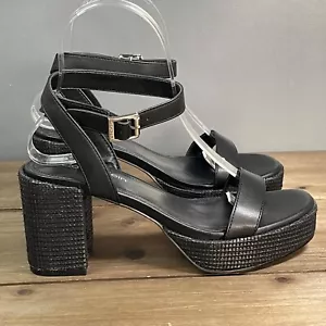 Calvin Klein Women's Lalah Platform Sandals Size 5.5 Black Block Heel Buckle - Picture 1 of 19