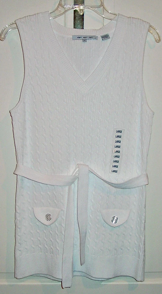 EIGHT EIGHT EIGHT LADIES WHITE V-NECK SWEATER VEST SIZE LARGE NEW WITH TAGS - Image 1 of 1