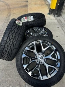 22" CHROME NEW SNOWFLAKE WHEELS RIMS ATS TIRES CHEVY GMC SIERRA SILVERADO TAHOE - Picture 1 of 7