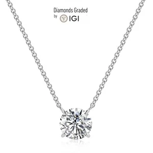 1.50 CT E VVS2 IGI Lab Grown Diamond Necklace 950 Platinum Round Cut Gift Ready - Picture 1 of 10