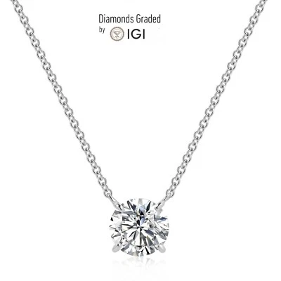 1.50 CT E VVS2 IGI Lab Grown Diamond Necklace 950 Platinum Round Cut Gift Ready - Image 1 of 4