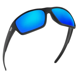 TOROE Wrap Around FIELD Matte Black TR90 Sunglasses Blue Mirror Polarized Lenses - Picture 1 of 7