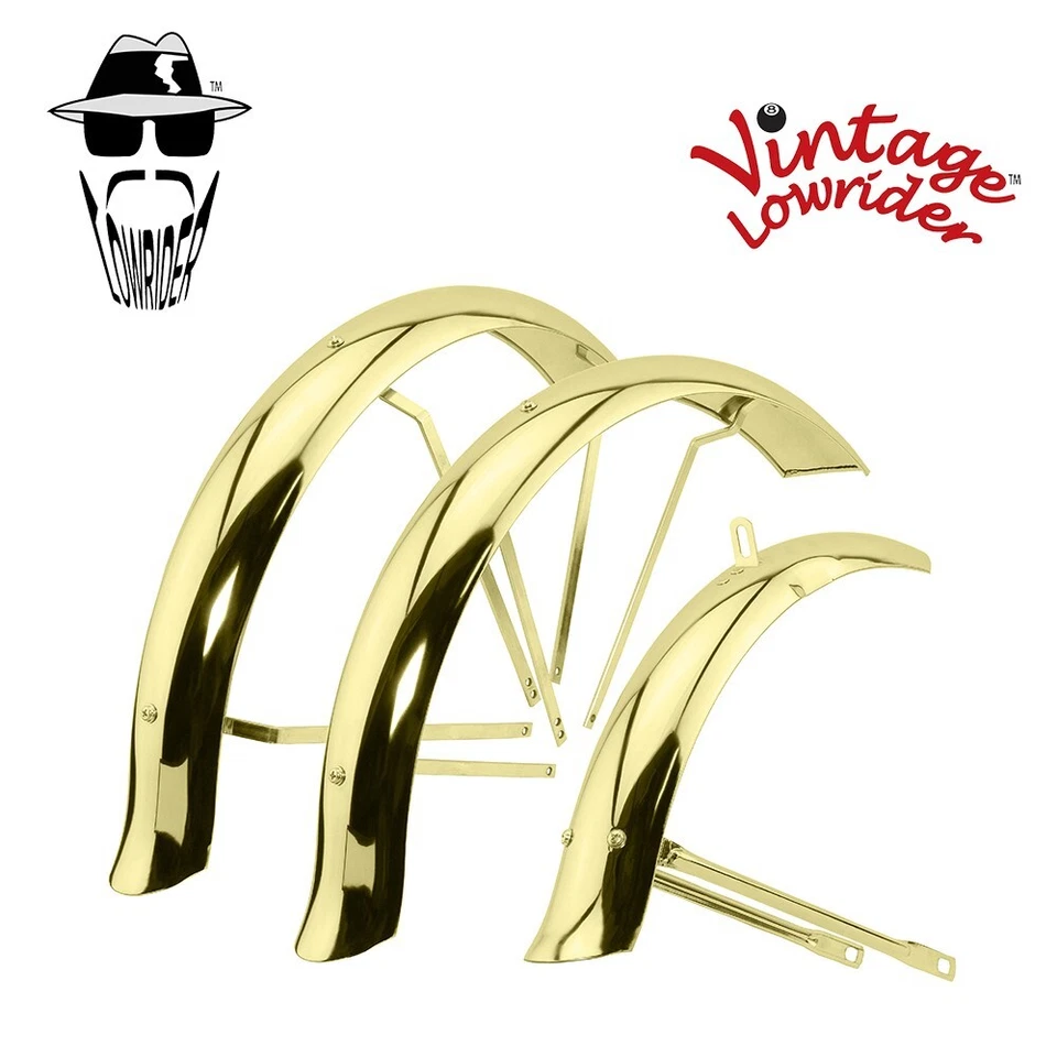 Juego de guardabarros vintage Lowrider 20" cola de pato acampanada triciclo buje hueco dorado. Foto 1 de 1