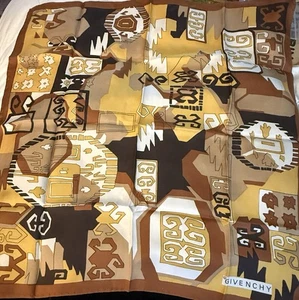 Vintage GIVENCHY 100% Silk 1960s MOD Abstract Earth Tone SIGNED 22.5” Square - Picture 1 of 12