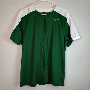 Nike Softball Jersey Men's L Green White Button Up Short Sleeve Team - Picture 1 of 8