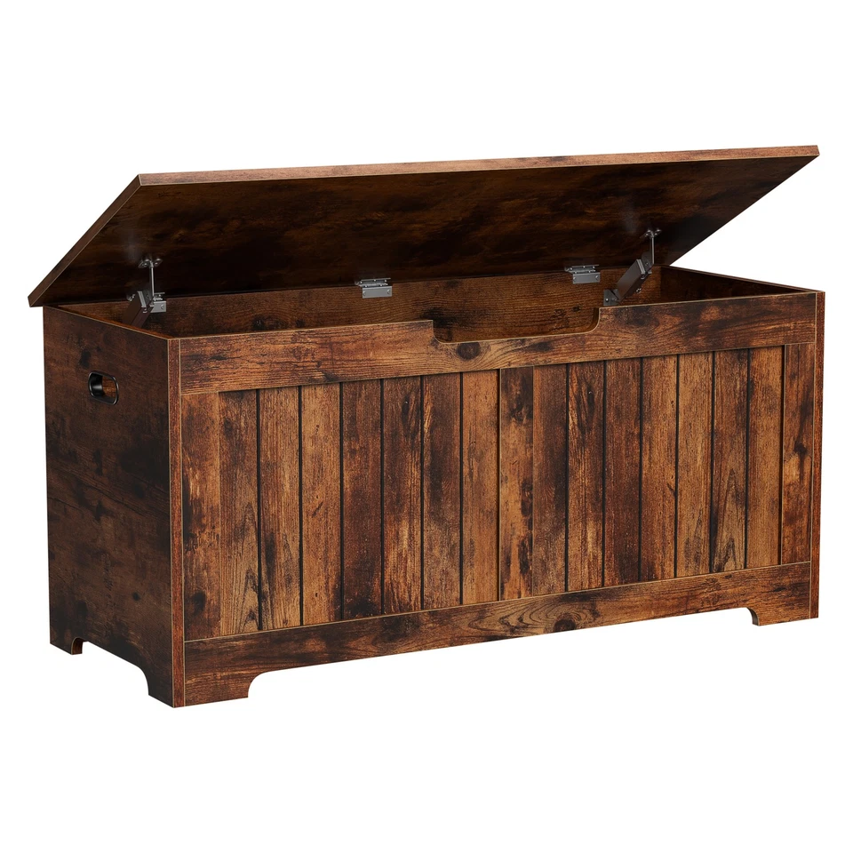 Caja de juguetes de banco de madera de 39" con tapa abatible y 2 bisagras de seguridad marrón Foto 1 de 4