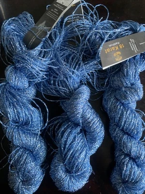 18 карат вязаная одна вязаная крючком две синие серебряные пряжи 3 мотка 224 ярда ea блестящая! - Изображение 1 из 4