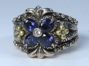 Barbara Bixby Edelstein Blumen Ring * 925 Silber, 18K Gold * Gr. 5 * Versand kostenlos - Bild 1 von 9