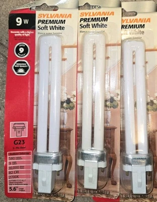 Lot of 4 ~ Sylvania 9W 2 PIN G23, 5.6"  CFT9W/G23/827 580 LUM - Image 1 of 3