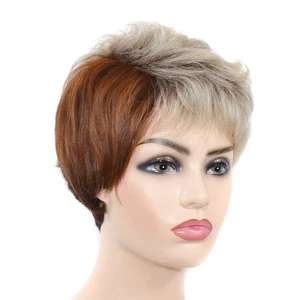  Echthaarperücke kurz natürlich aussehende Perücken für Damen braun realistisch - Bild 1 von 12