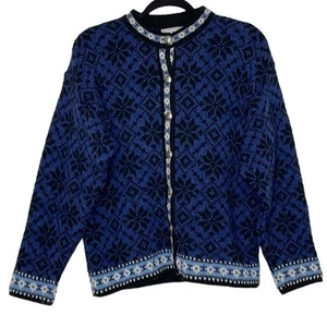 L.L. Bean Wool Fair Isle Nordic Cardigan Pullover Silber Knöpfe Gr. Medium (M) - Bild 1 von 6