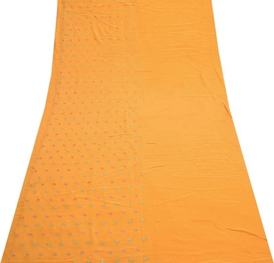 Sushila Vintage Mostaza Sari Remanente Chatarra Crepé Seda Bordada Tela Artesanal Foto 1 de 4