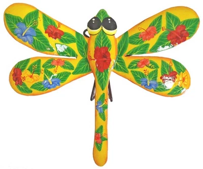 Желтый стрекоза гибискус гаитянский металл искусство настенный декор - Изображение 1 из 4