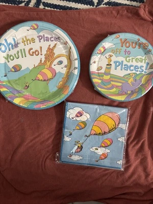 Dr Seuss  Paper Plates And Napkins Oh The Places You Will go Set Of 3 - Image 1 of 4