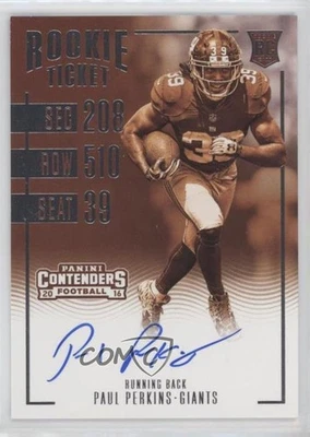 2016 Panini Contenders Ticket RPS Sepia SSP Paul Perkins #317 Rookie Auto RC - Image 1 of 2