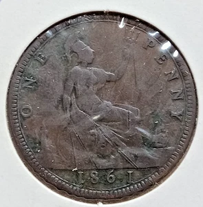 Großbritannien 1861 Penny zirkulierte Erhaltung hat Kratzer auf der Vorderseite - Bild 1 von 2