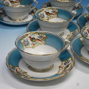 Tuscan China - Pale Blue and White Chelsea Bird - 6 Cups, 6 Saucers - Picture 1 of 7