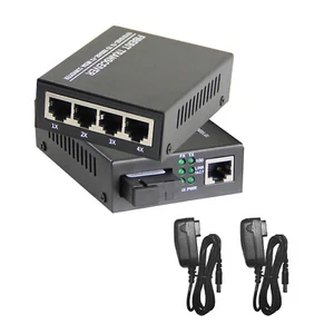 10/100M Single Mode 3KM 4 RJ45 and 1 SC fiber Port Optic Media Converter r - Photo 1/11