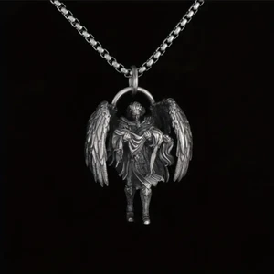 Collana con ciondolo sexy San Michele Arcangelo Custode Gioielli Vintage Argento - Foto 1 di 10
