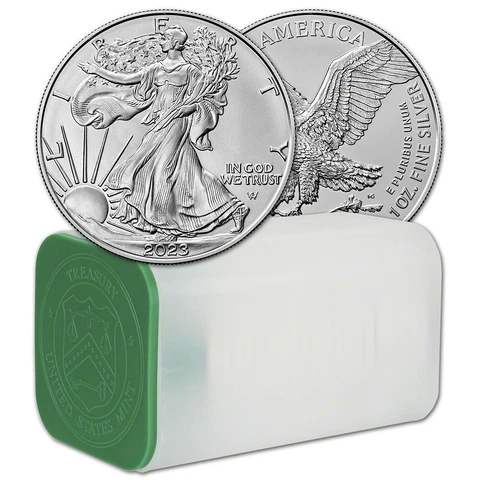 2023 American Silver Eagle 1 oz $1 1 Roll Twenty 20 BU Coins in Mint Tube Cover