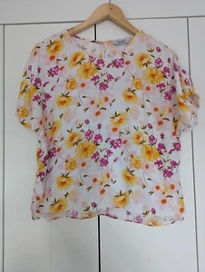 & Other Stories Top Size 14 Yellow Pink Floral Boxy Lightweight Summer Holiday - Picture 1 of 12