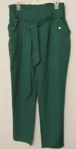 NWT Angashion Belted Paperbag Pants Women's XL Green Snap Pockets Elastic Waist - Picture 1 of 9