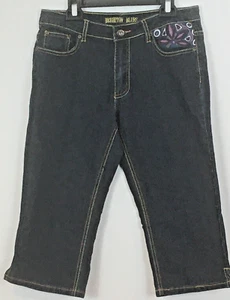 BRIGHTON BLUES Girl 9-10 Crop Dark Blue Denim Jeans Embroidered Pockets Stretch - Picture 1 of 7