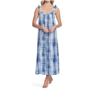 Vince Camuto Leinen Rüschen Maxikleid "Wolkenblau" Größe M Neu mit Etikett UVP 139 $ - Bild 1 von 9