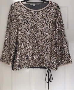 DIANE VON FURSTENBERG Kavita Top Metallic Sequinned Front Black Sheer Back UK14 - Picture 1 of 9