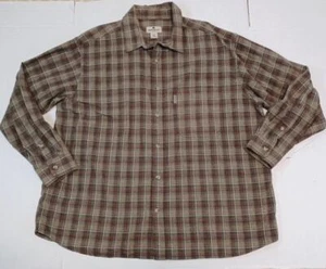 Woolrich Flannel Men's Shirt 2XL XXL Long Sleeve Brown Green Plaid Pocket Logo - Picture 1 of 9