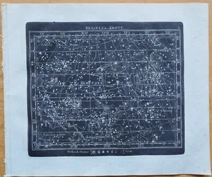 Hercules Crown # Decorative Celestial Map Astronomy Goldbach # 1799 - Picture 1 of 2
