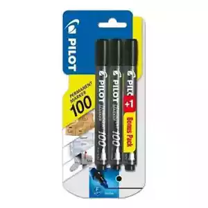 1X 3er Pack PILOT Marker 100 feiner Permanentmarker SCHWARZ - NEU UK - Bild 1 von 5