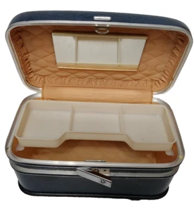 Airway Dark Blue Vintage Train Case With Mirror And Makeup Tray Very Nice - Bild 1 von 11