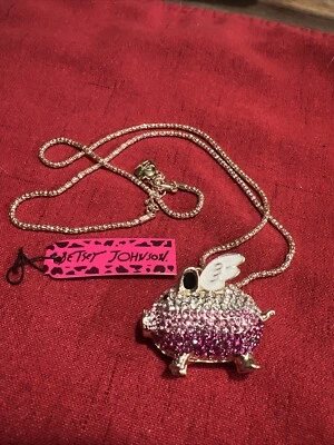 Betsey Johnson Hot Rosa Cristal Alas de Cerdo 3D Oro Colgante Collar Bolsa de Regalo Gratis Foto 1 de 4