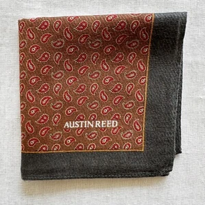 Handkerchief Art Vintage Red Paisley Pattern Mens Pocket Square Brown Cotton 17" - Picture 1 of 4