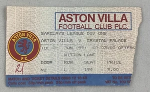 EFB 1991 01/01 Aston Villa v Crystal Palace Football (Soccer) Ticket - Picture 1 of 2