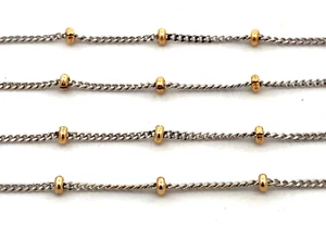 Designer F Italy 14K Yellow White Gold Two-Tone Station Chain Necklace - Picture 1 of 9