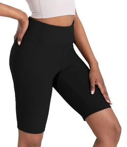 Women Biker Shorts Workout Gym Yoga Shorts High Waisted 10" Ribbed Texture Sm... - Picture 1 of 7