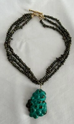 "Collar llamativo de múltiples hebras de perlas de agua dulce turquesa verde y cobre de 15""" Foto 1 de 4