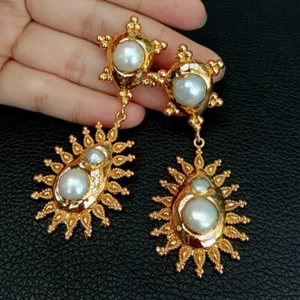 Pendientes de perla natural Keshi chapados en oro amarillo de 2 K moda regalo - Imagen 1 de 6