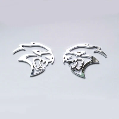 2x Chrome Hellcat Emblem Left Right Side Fender 3D Metal Badge Universal - Image 1 of 3