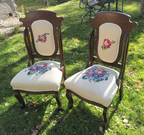 Antique Victorian Rococo Style Hand Embroidered Parlor Chairs Cover