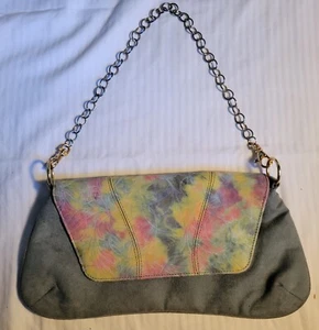 Bellini Suede Clutch Shoulder Bag Green And Floral Print Evening Bag - Picture 1 of 5