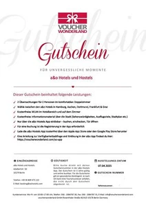 a&o Hotelgutschein Hamburg, Aachen, Frankfurt, Graz, Dortmund, 2 Nächte 2 Pers. - Bild 1 von 2