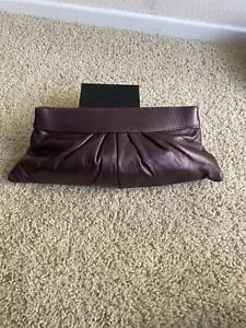 Lauren Merkin Womens Medium Metallic Purple Leather Clutch Handbag - Picture 1 of 8