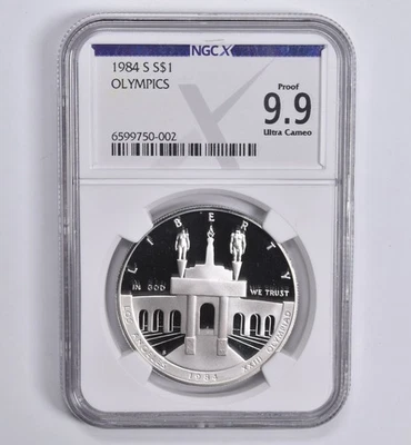 Proof 9.9 1984-S Olympics Commemorative Dollar NGC X NGCX *5238 - Image 1 of 4